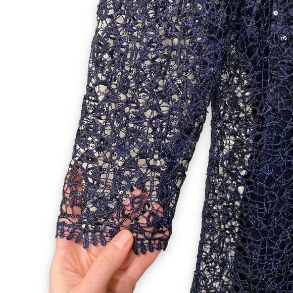 Kay Unger Sequin Lace Navy Midnight Blue Sparkly Sequined Sheath Dress Size 4 - Picture 7 of 9